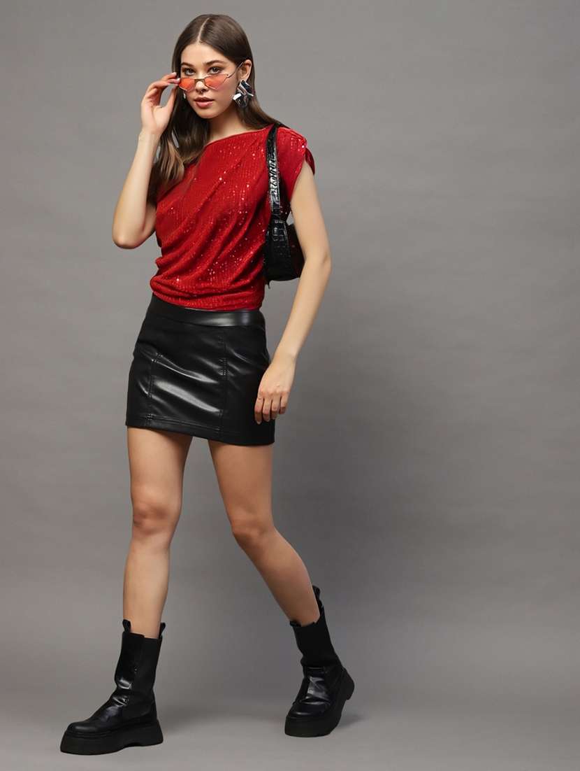 women sequined single shoulder ruched top - 22231099 -  Standard Image - 3