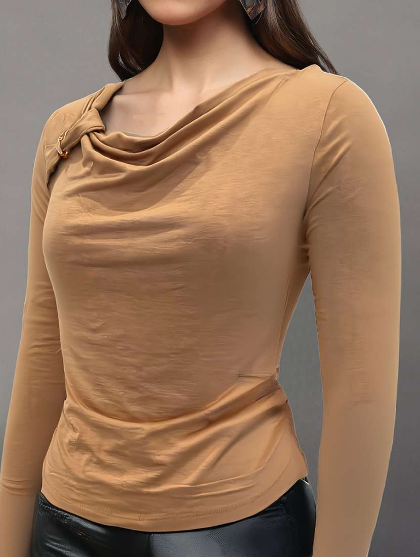 women solid cowl neck long sleeve top - 22231114 -  Standard Image - 5