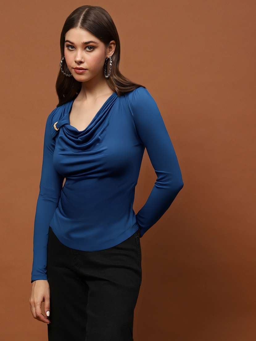 women solid cowl neck long sleeve top - 22231115 -  Zoom Image - 0
