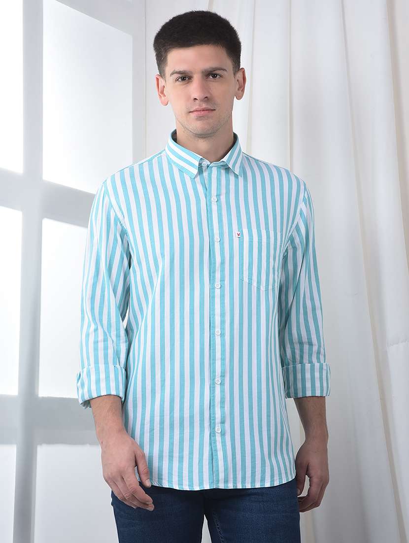 men striped long sleeve regular fit casual shirt