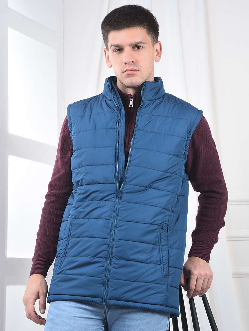 men solid stand collar sleeveless puffer jacket