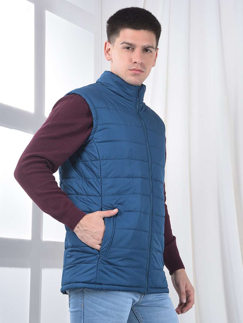 men solid stand collar sleeveless puffer jacket - 22231125 -  Standard Image - 3