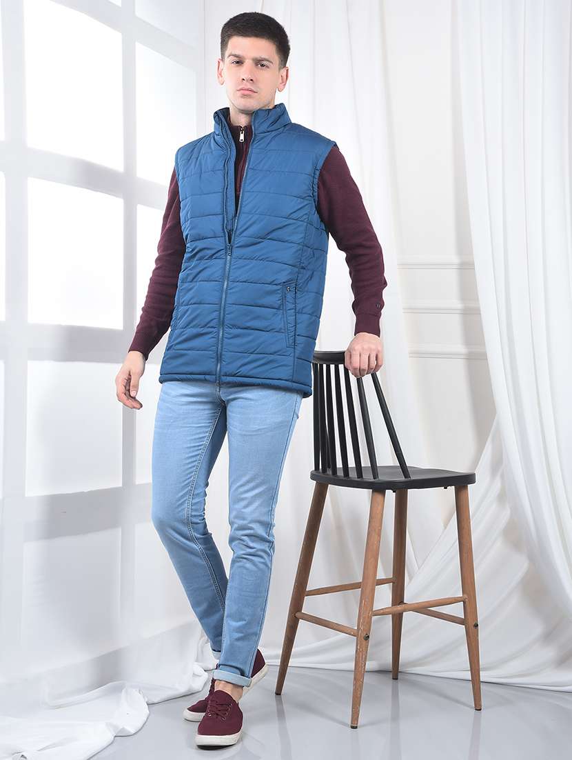men solid stand collar sleeveless puffer jacket - 22231125 -  Standard Image - 5
