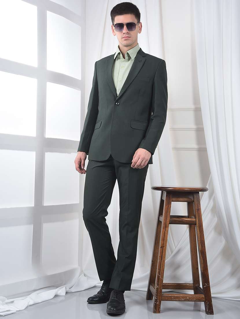 men solid lapel collar single breasted suit