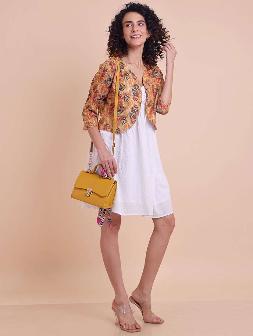 women printed three quarter sleeve crop jacket - 22231136 -  Standard Image - 3