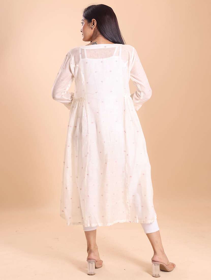 women self design three quarter sleeve a-line kurta - 22231140 -  Standard Image - 3