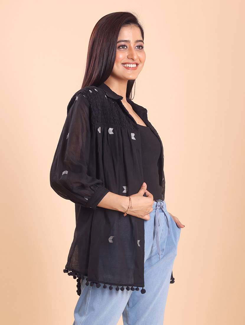 women self design three quarter sleeve relaxed fit shirt - 22231255 -  Standard Image - 3