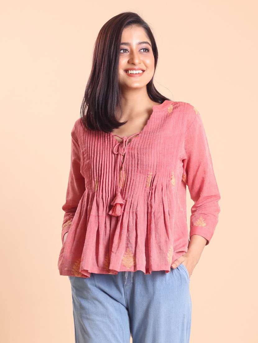 women self design three quarter sleeve ethnic top