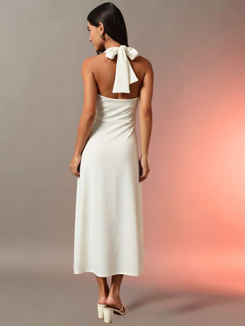 women solid halter neck fit and flare dress - 22231269 -  Standard Image - 3