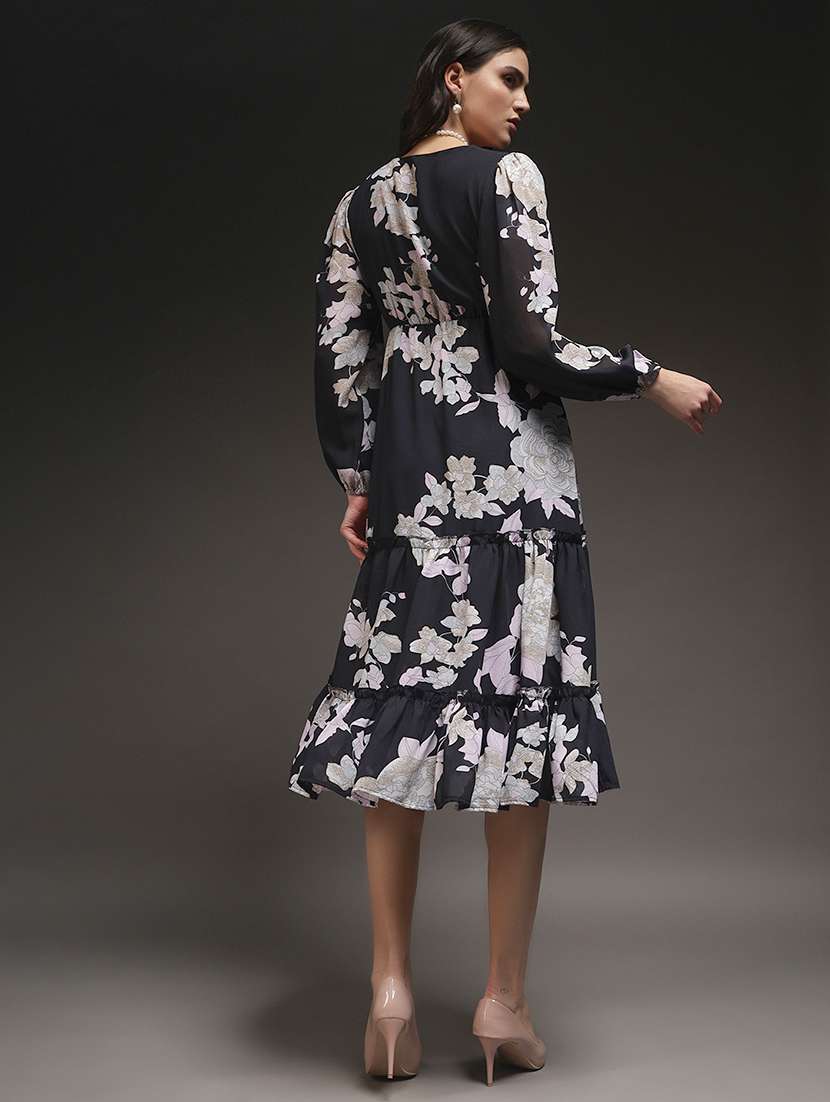 women printed square neck tiered dress - 22231275 -  Standard Image - 3