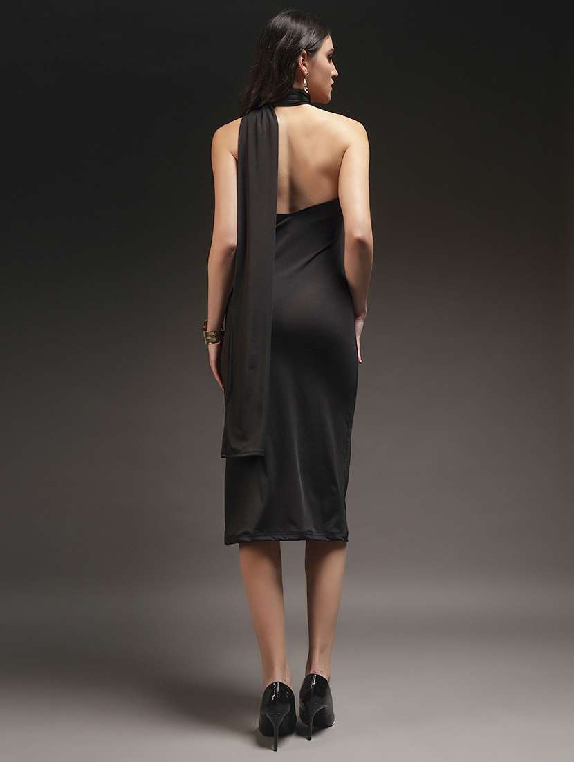 women solid asymmetric neck bodycon dress - 22231279 -  Standard Image - 3
