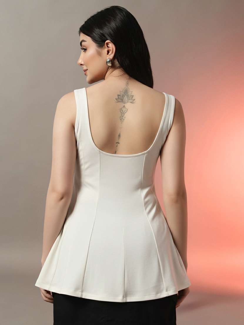 women solid shoulder strap flared top - 22231284 -  Standard Image - 3