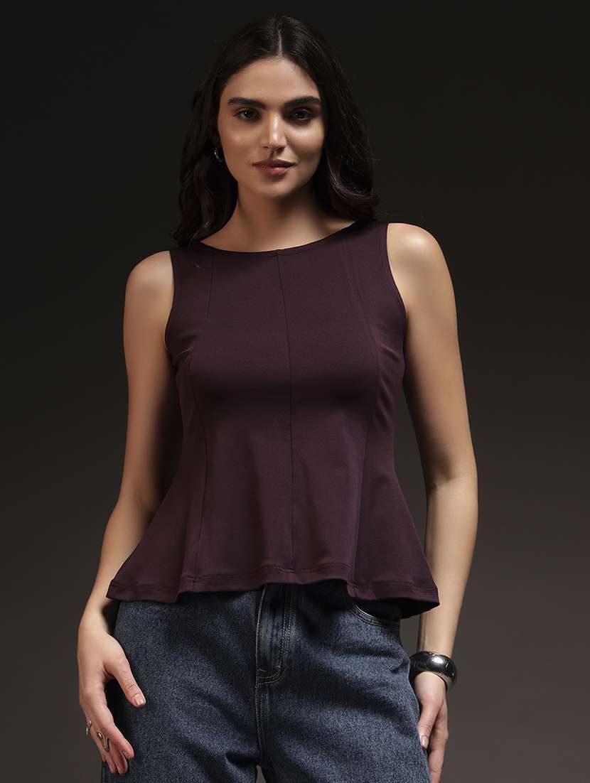 women solid sleeveless a-line top