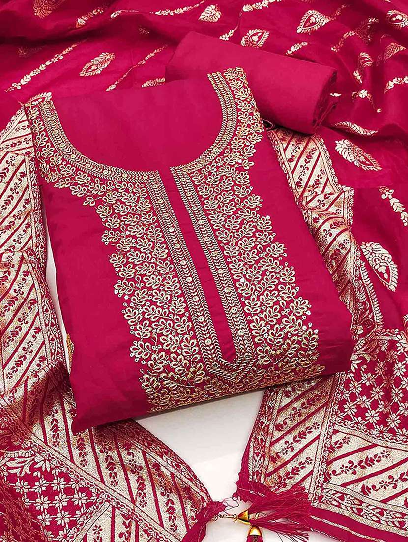 women solid with work unstitched suit set