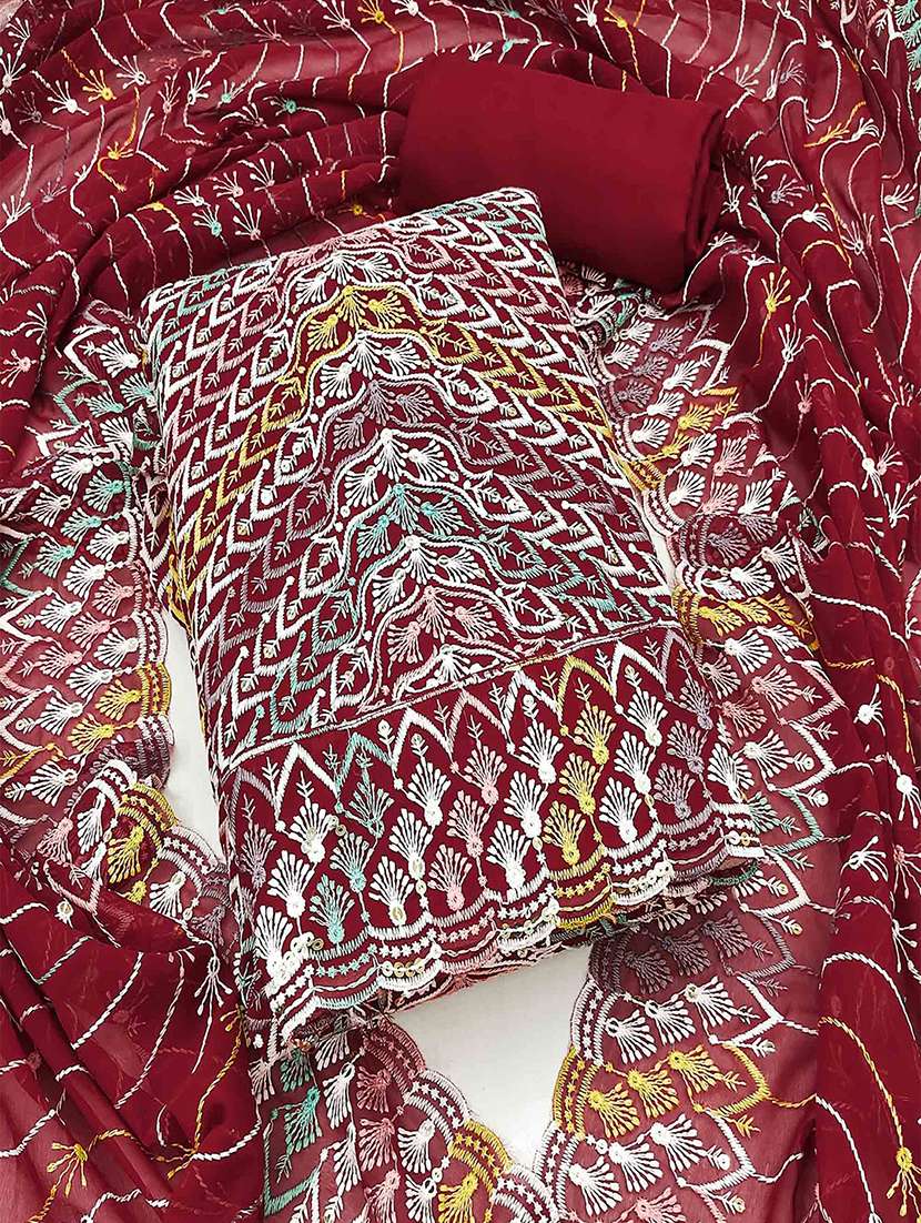 women solid with work unstitched suit set - 22231334 -  Zoom Image - 0