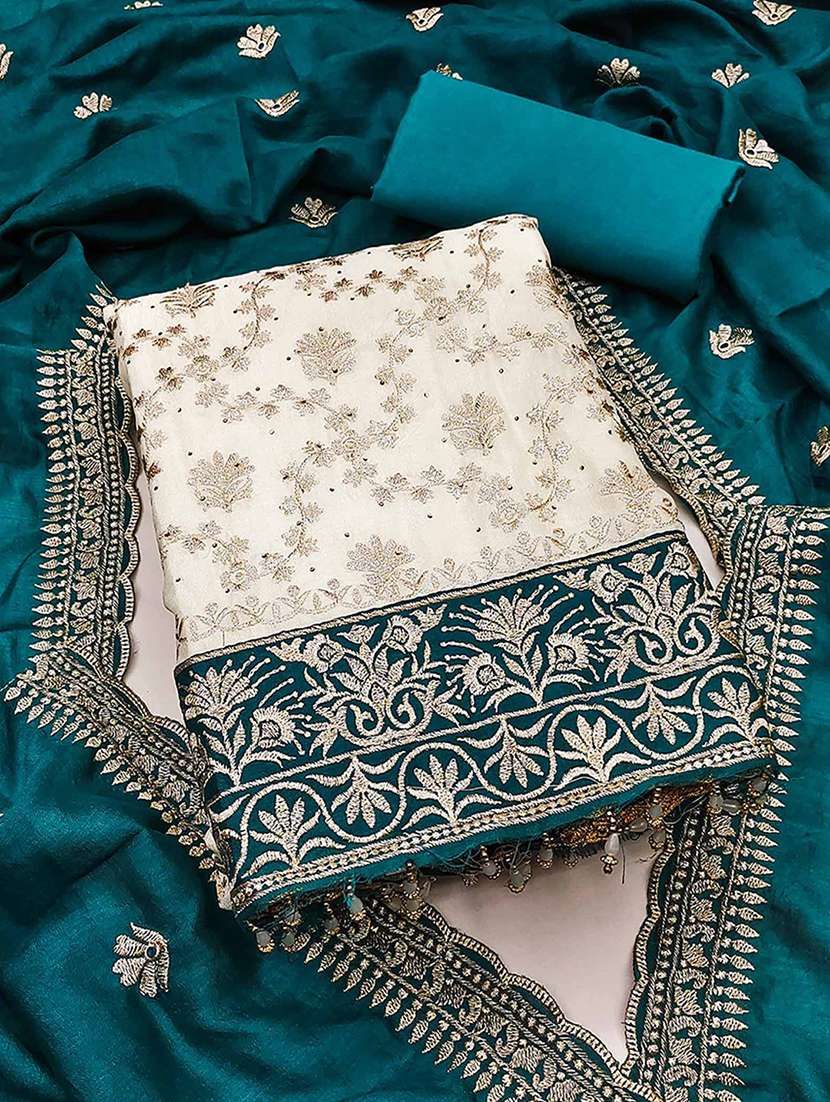 women solid with work unstitched suit set
