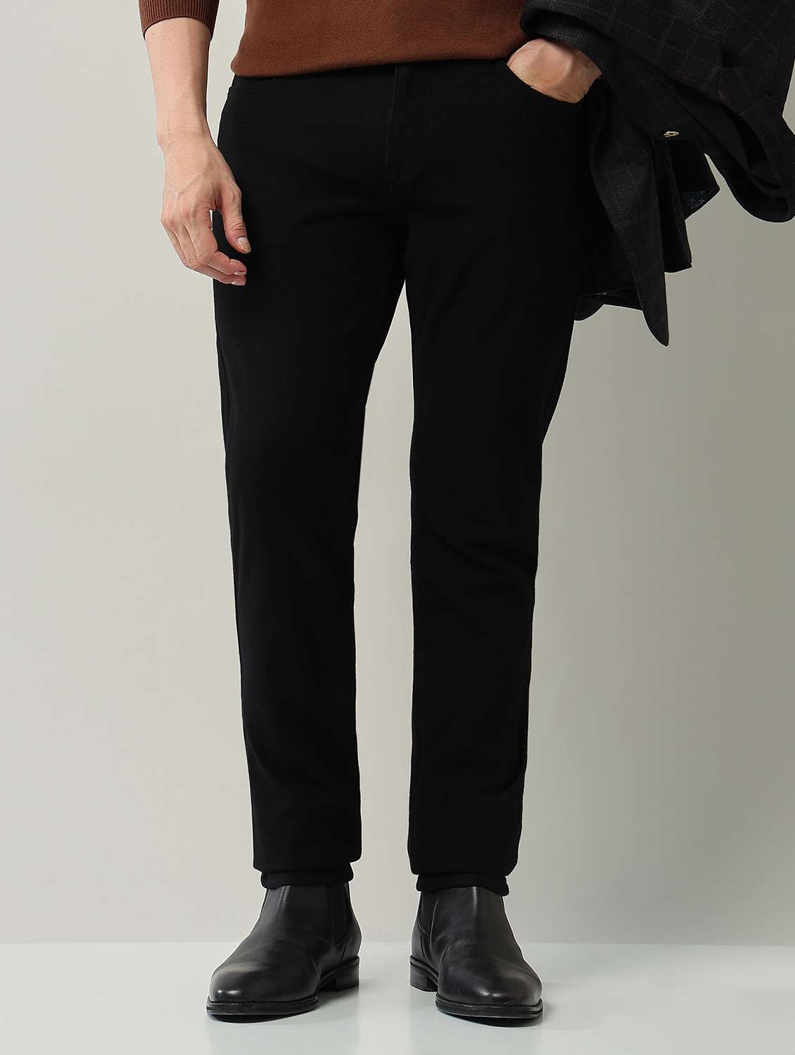 men plain high rise full length jeans