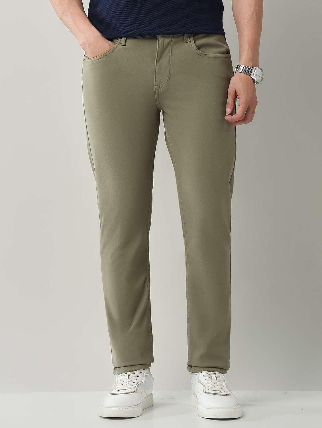 men plain high rise full length jeans