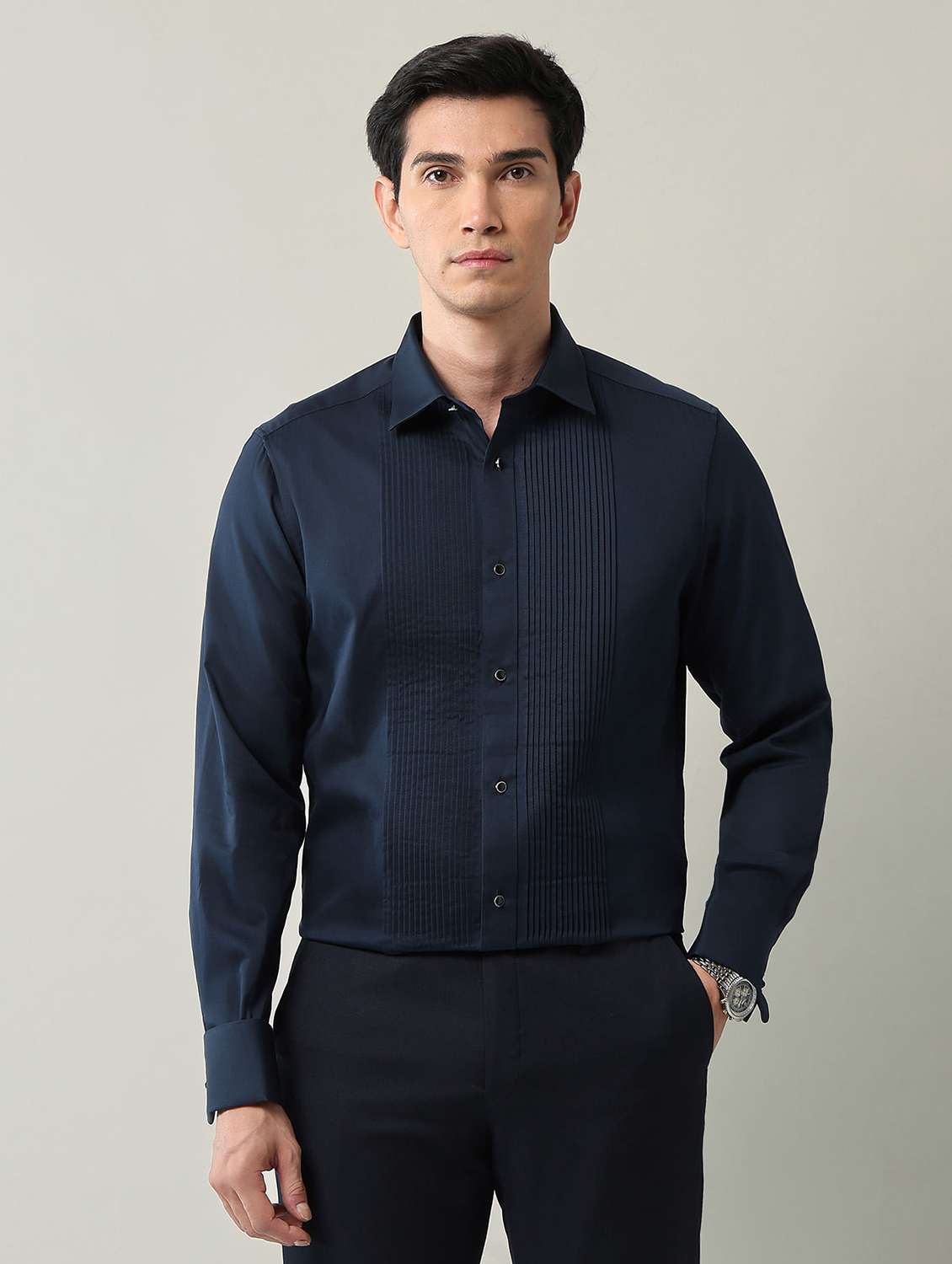 men solid long sleeve regular fit formal shirt