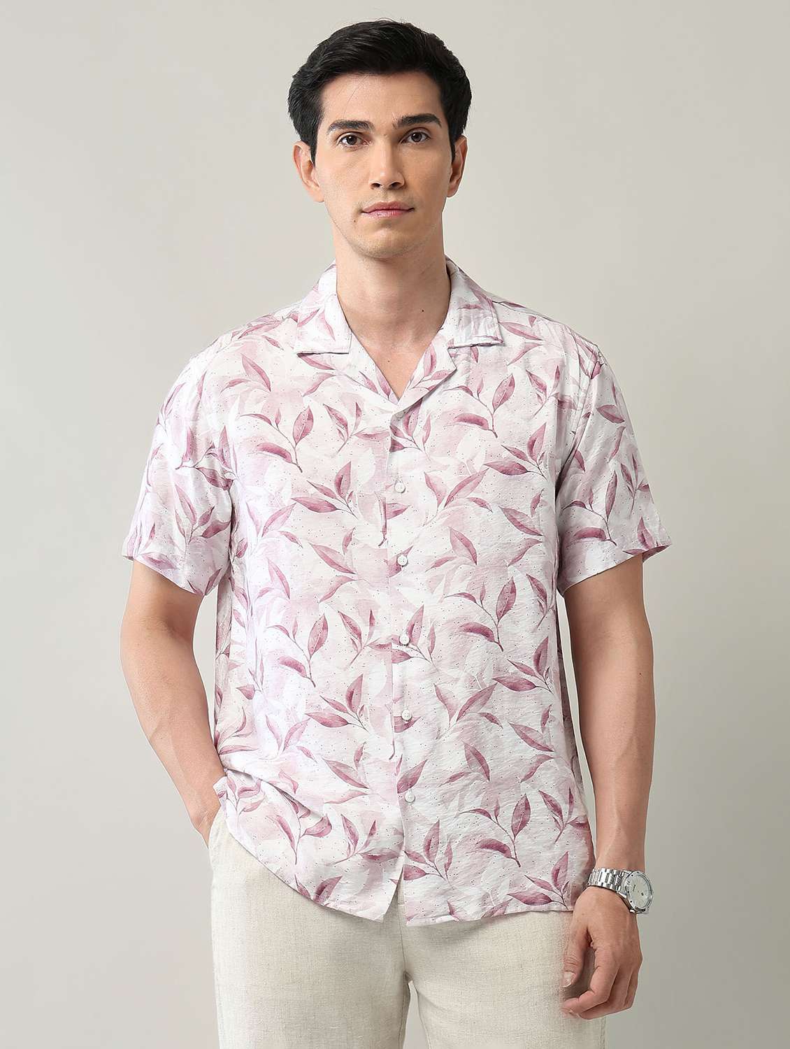 men printed short sleeve regular fit casual shirt