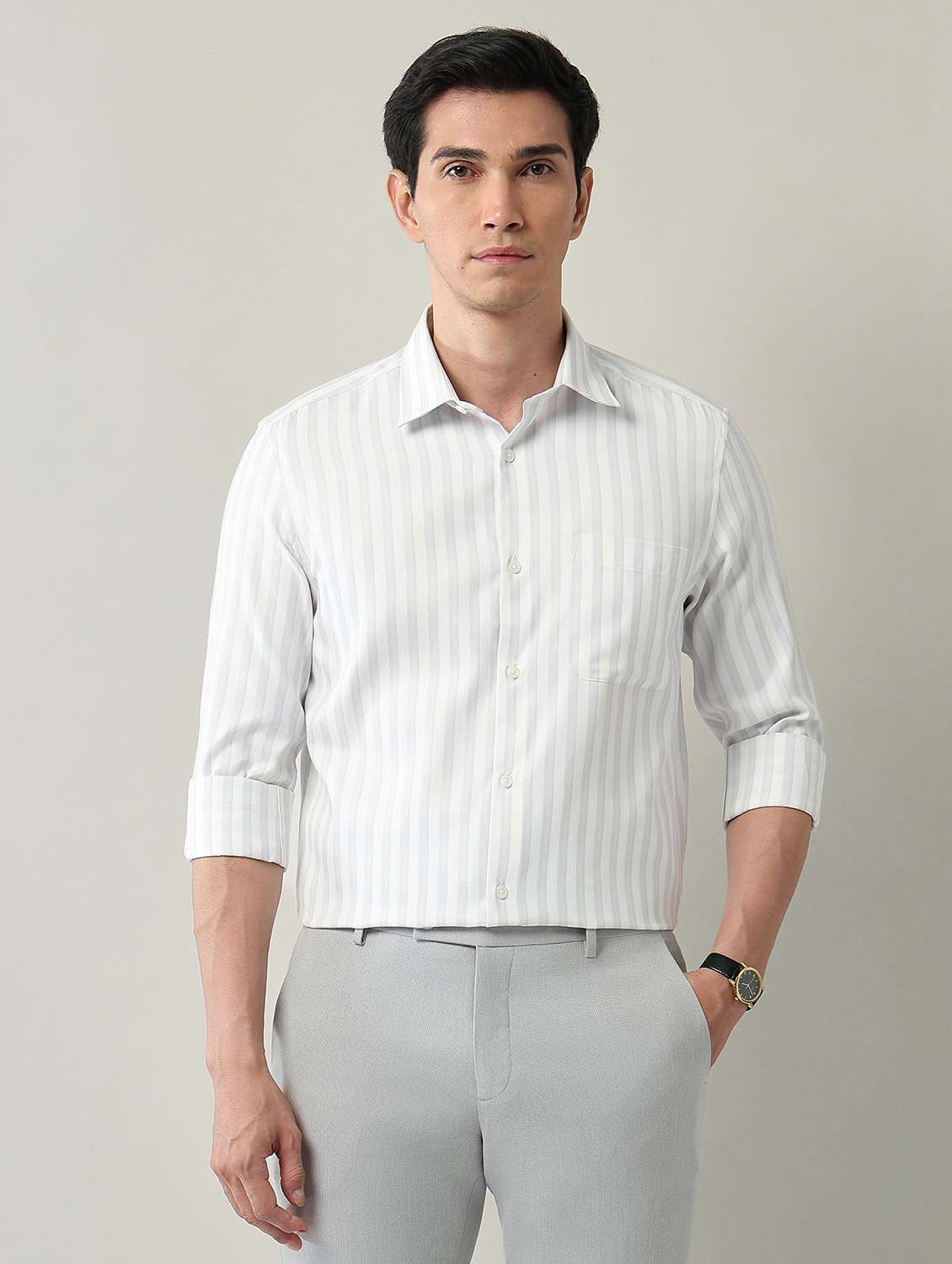 men striped long sleeve regular fit formal shirt - 22231405 -  Zoom Image - 0