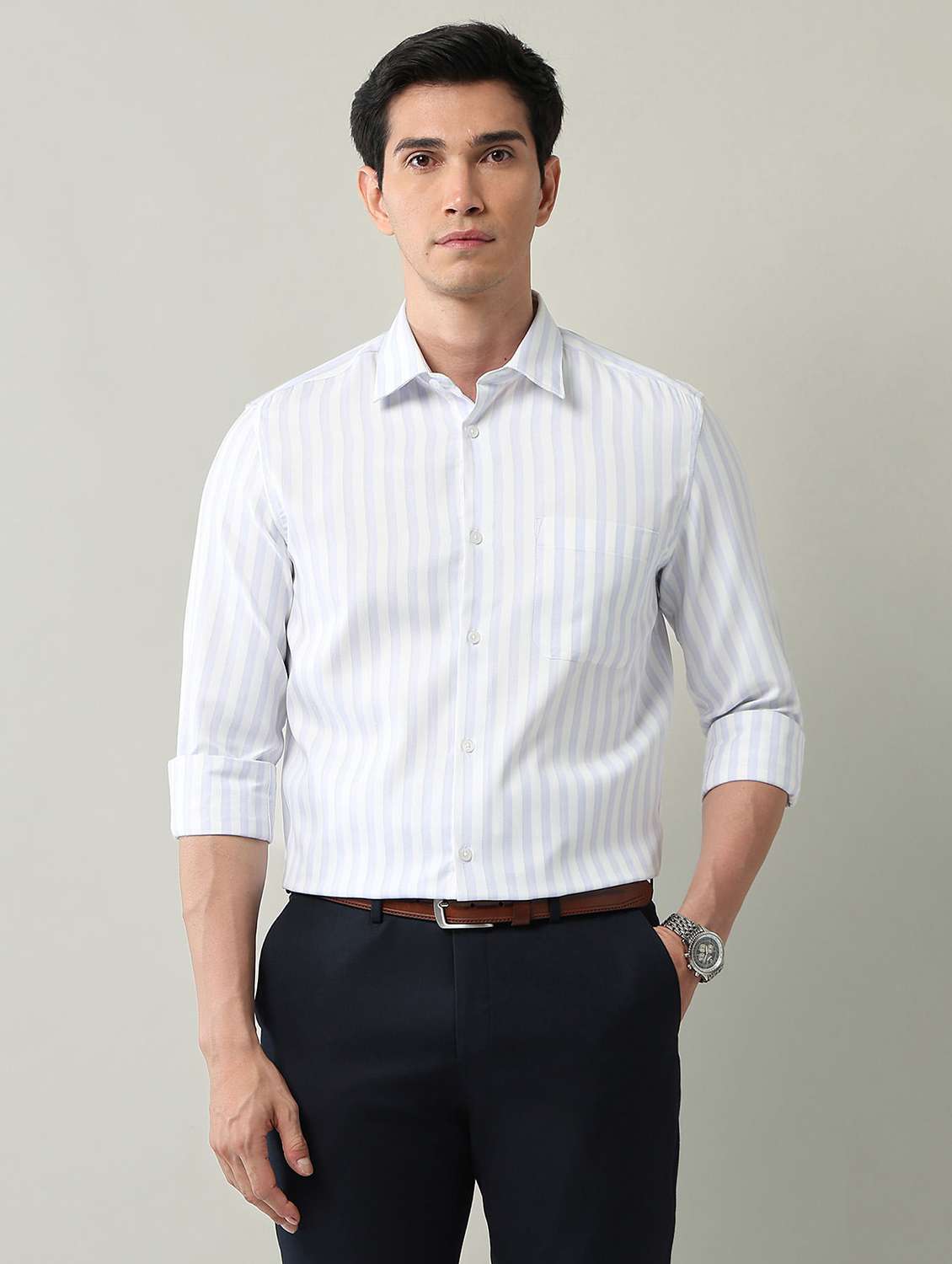 men striped long sleeve regular fit formal shirt