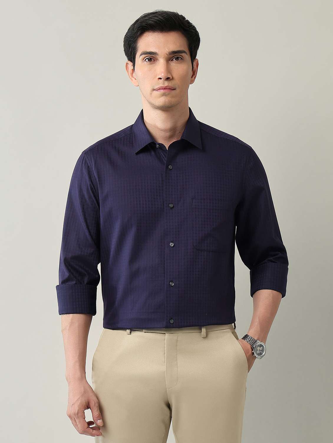 men striped long sleeve regular fit formal shirt