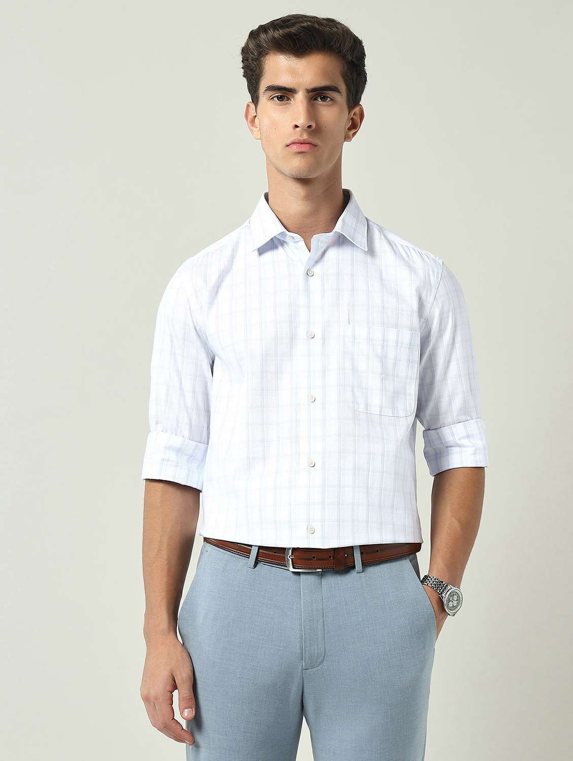 men self design long sleeve regular fit formal shirt