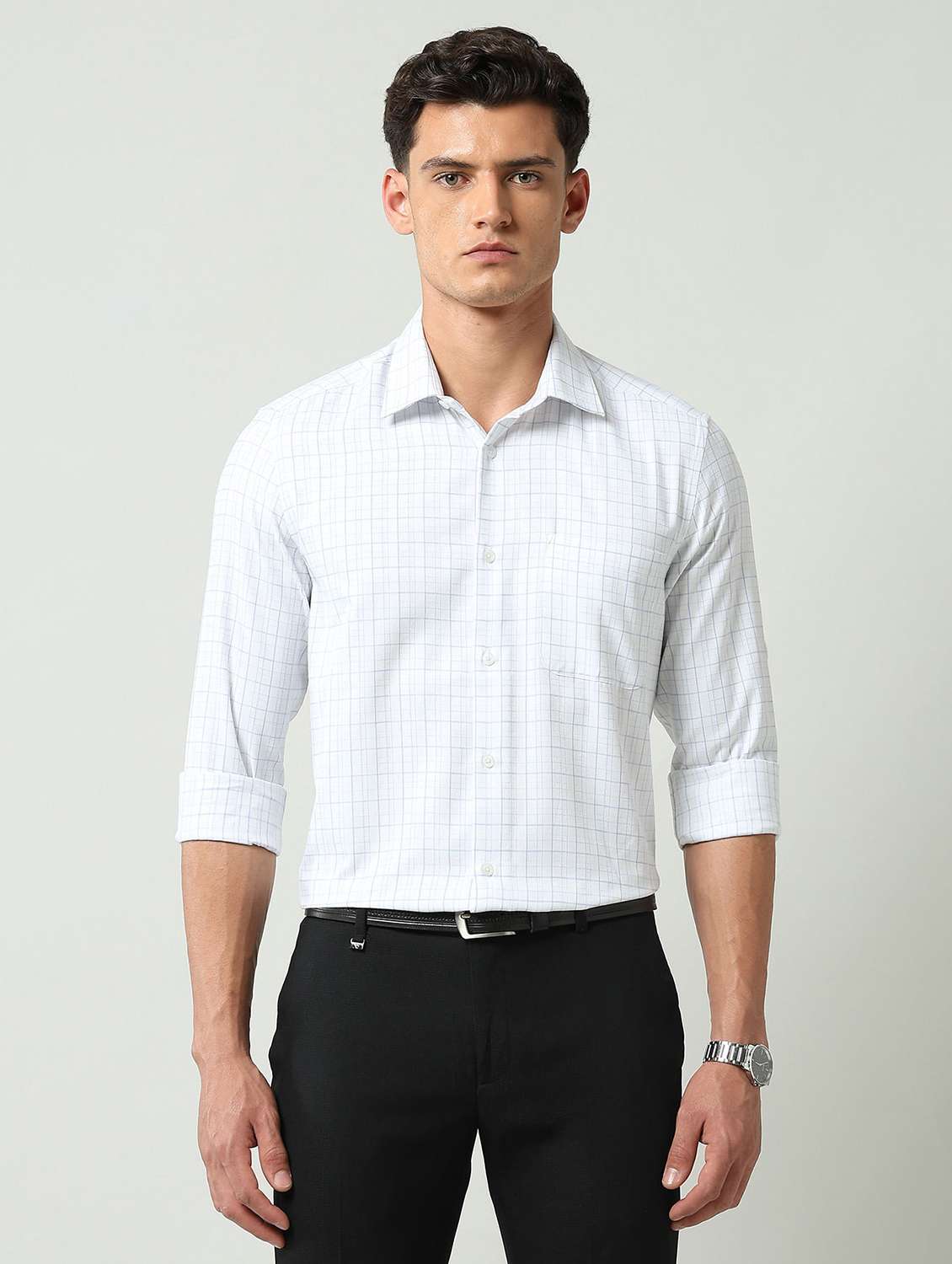 men checkered long sleeve regular fit formal shirt