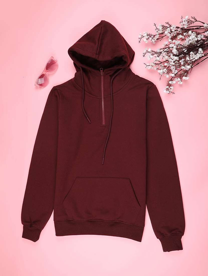 girls solid long sleeve hooded sweatshirt