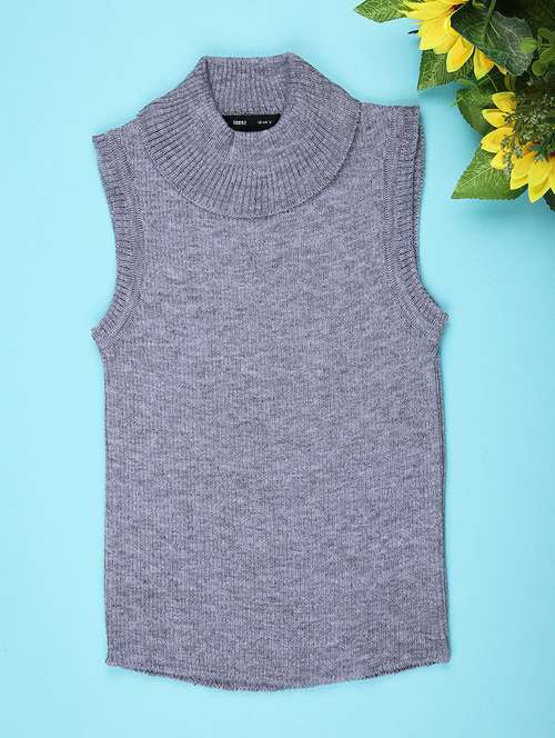 girls self designed sleeveless sweater - 22231456 -  Standard Image - 0