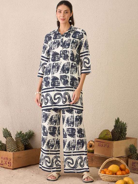 women printed three quarter sleeve co-ord set
