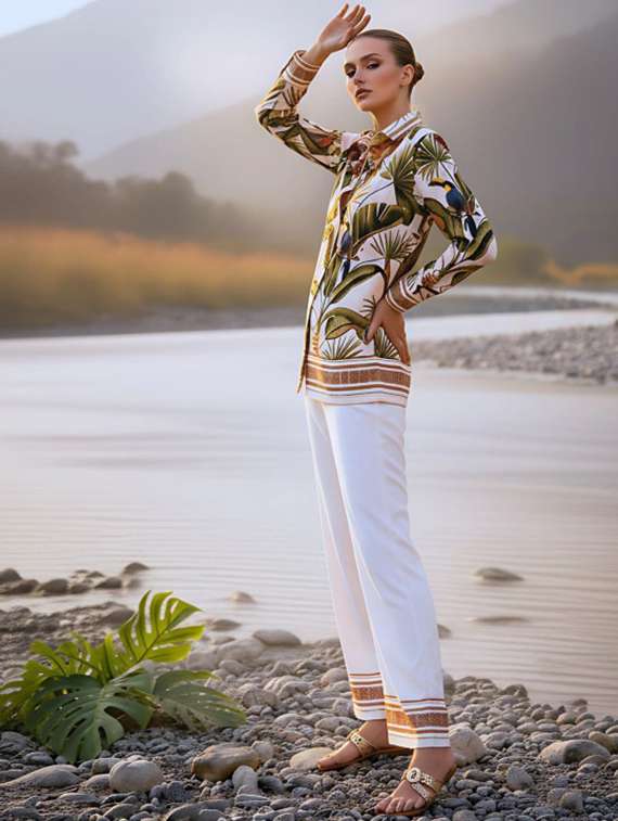 women printed shirt and trouser co-ord set - 22231460 -  Standard Image - 3
