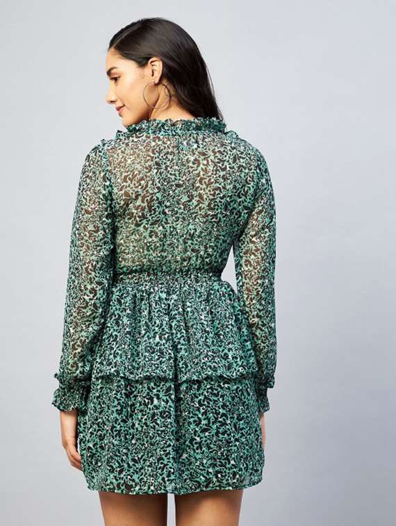 women animal print long sleeve layered dress - 22231467 -  Standard Image - 3