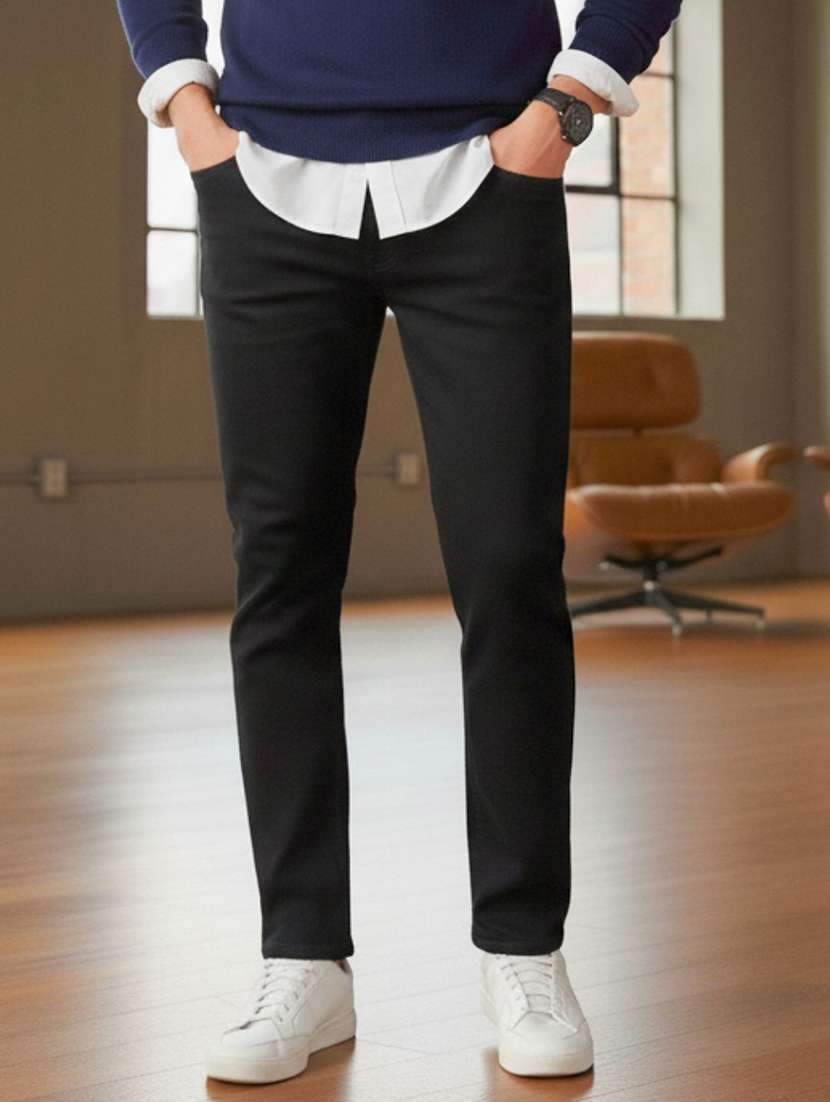 men plain mid rise slim fit jeans - 22231468 -  Zoom Image - 0