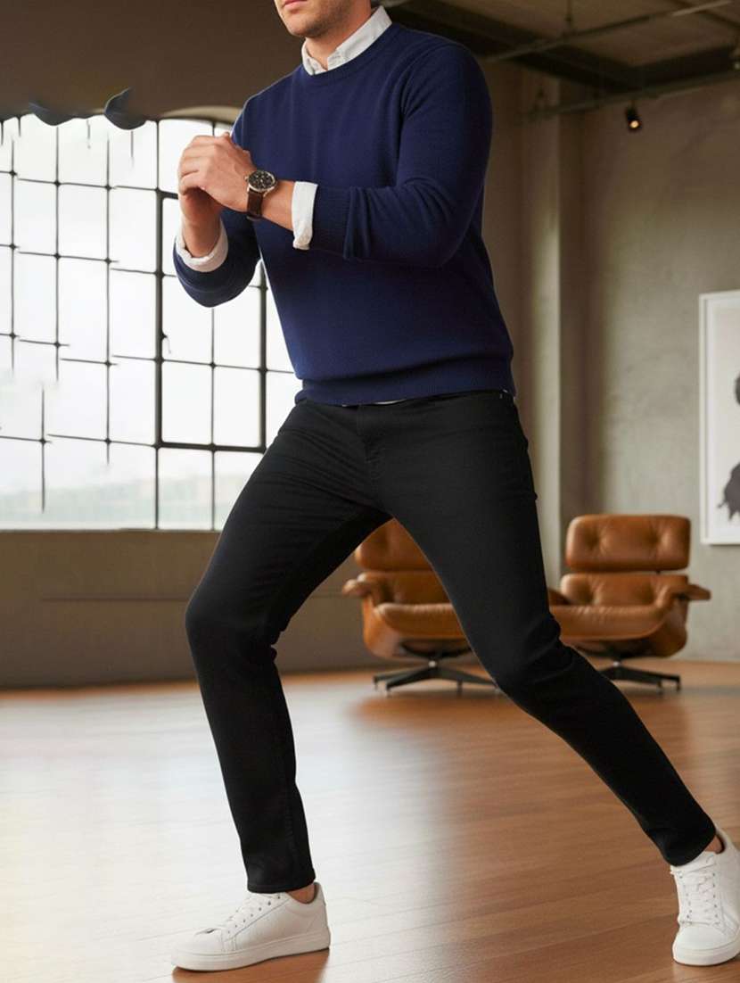 men plain mid rise slim fit jeans - 22231468 -  Standard Image - 3