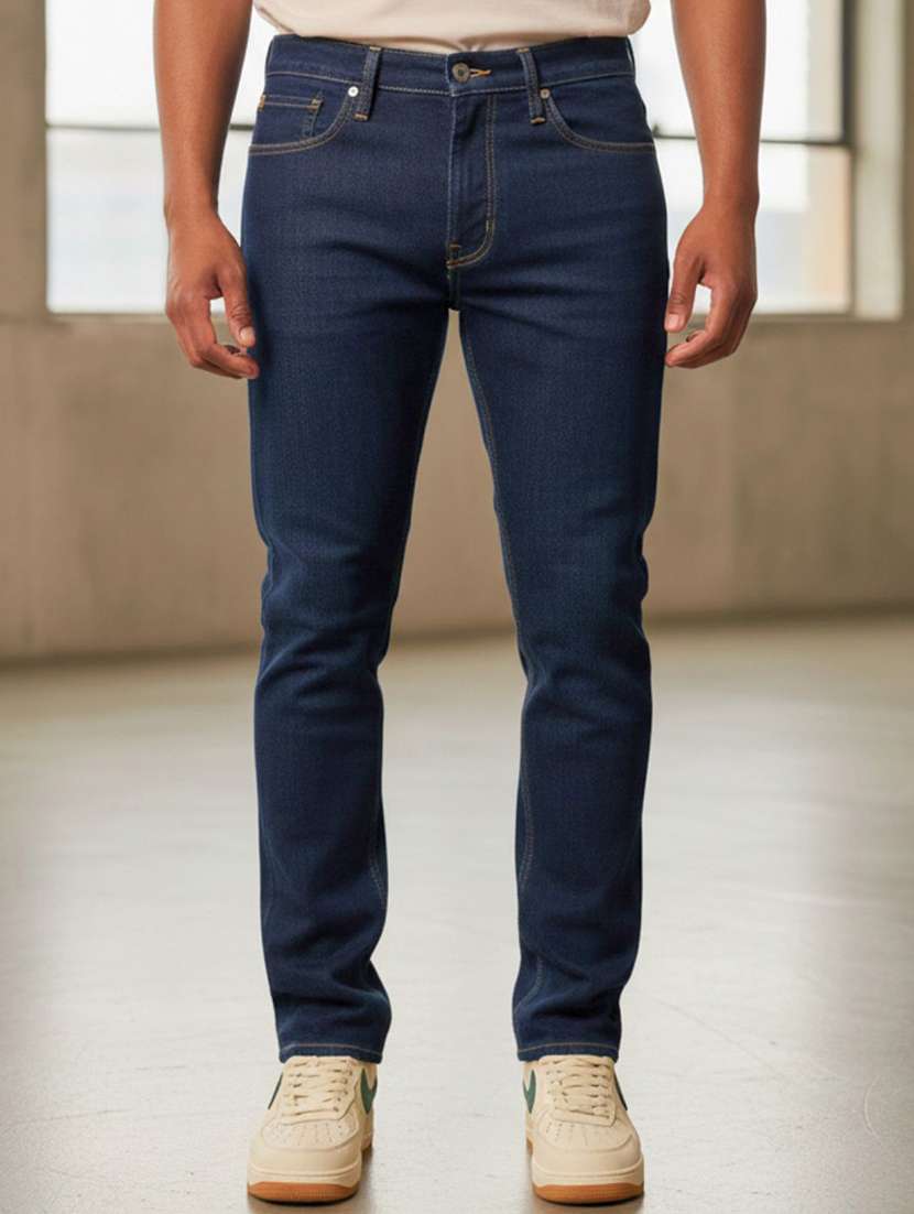 men plain mid rise slim fit jeans