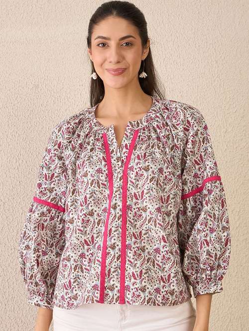 women printed puff sleeve a-line top - 22231477 -  Standard Image - 0