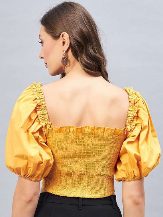 women solid puff sleeve crop top - 22231480 -  Standard Image - 3