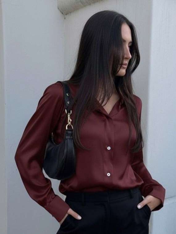 women solid collared long sleeve shirt