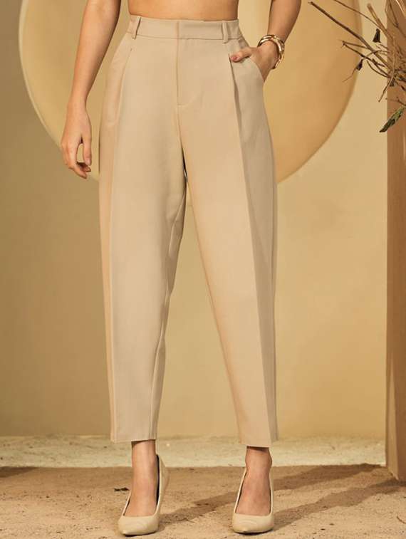 women solid high rise cigarette pants