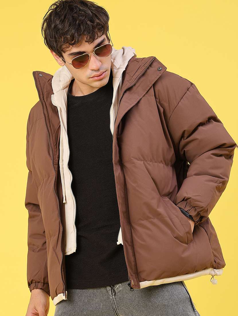 men solid long sleeve puffer jacket