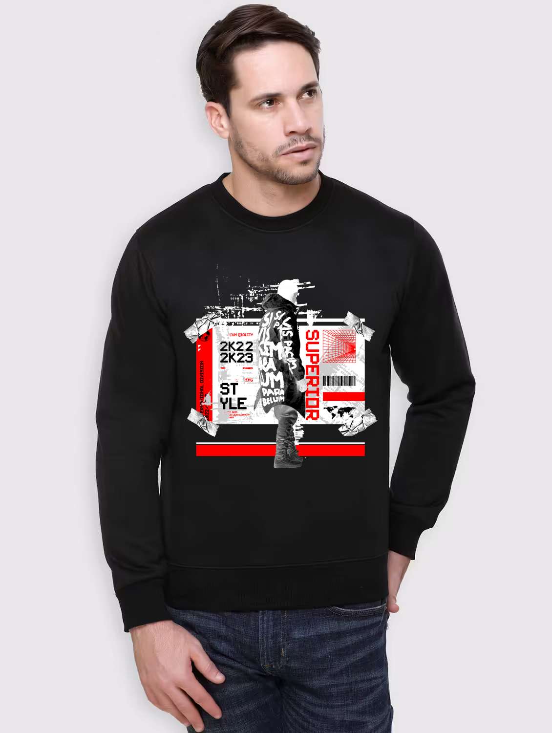 men front print long sleeve regular fit sweatshirt