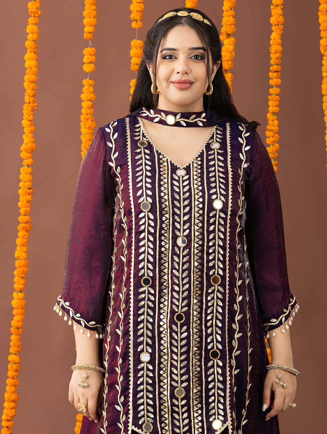 women plus size three quarter sleeve kurta salwar with dupatta set - 22231714 -  Standard Image - 5