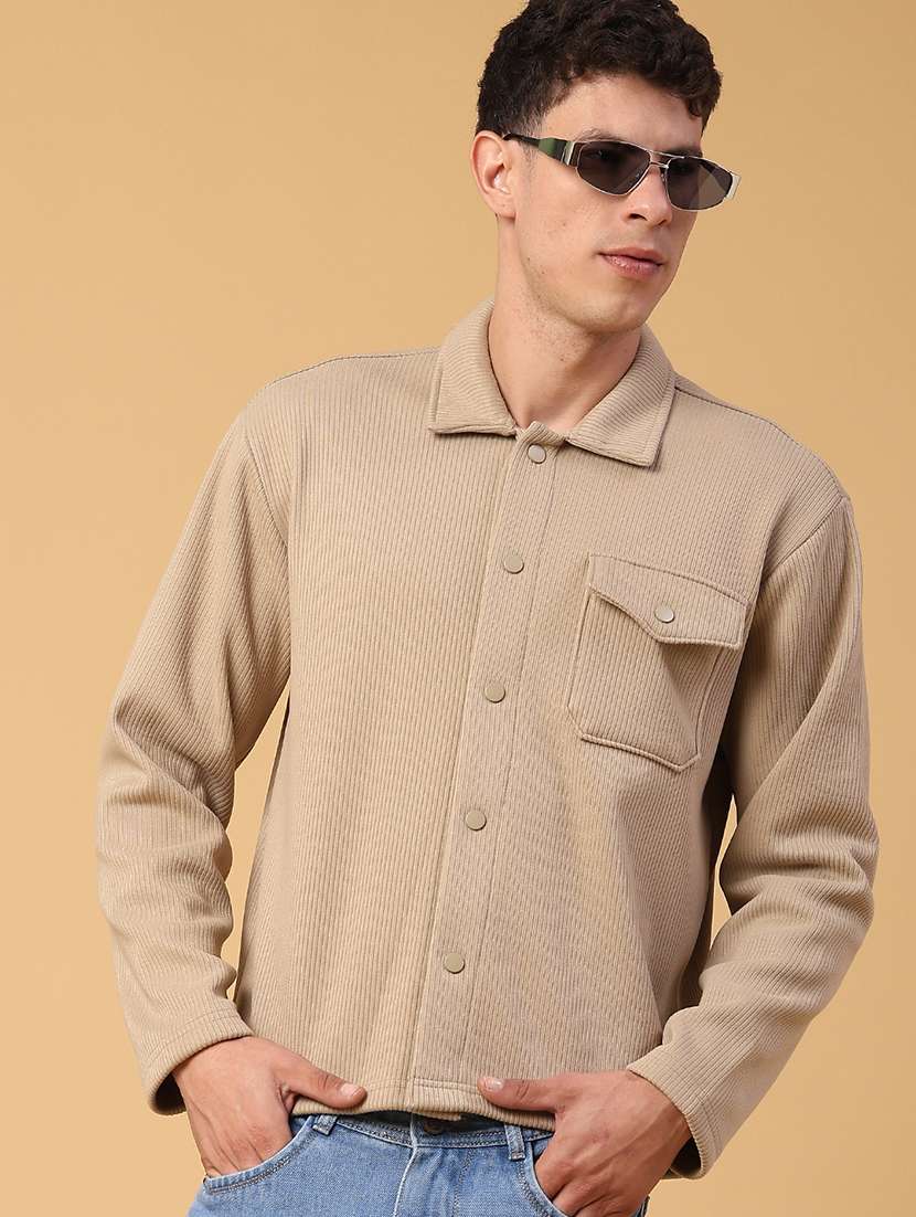 men self design long sleeve regular fit shacket