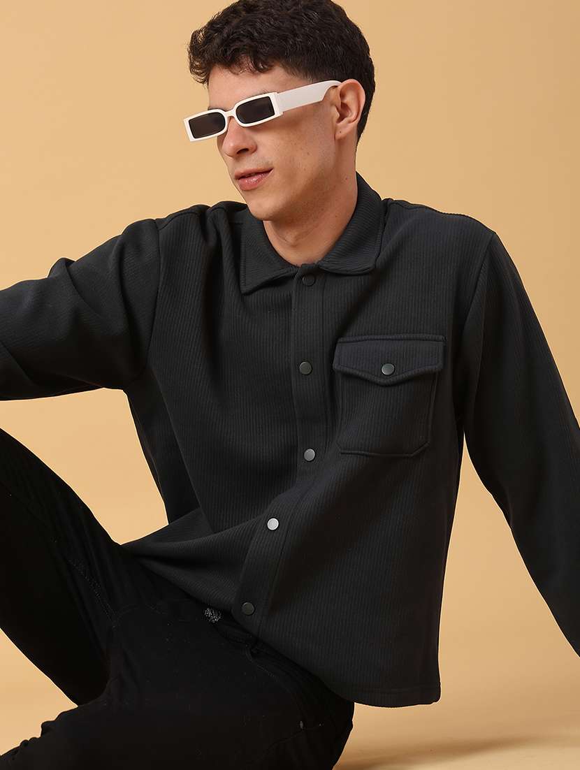 men self design long sleeve regular fit shacket