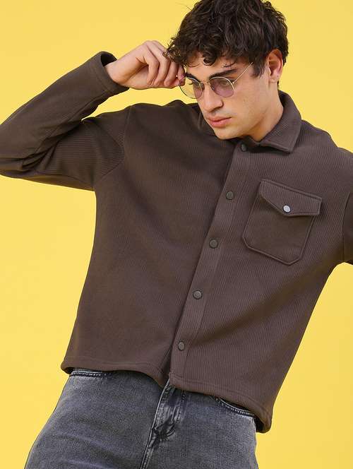 men self design long sleeve regular fit shacket - 22231749 -  Standard Image - 0