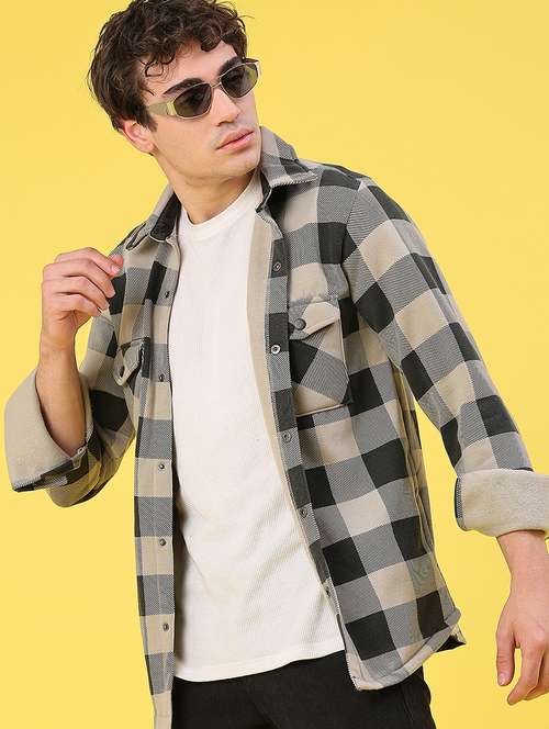 men checkered long sleeve regular fit shacket - 22231751 -  Standard Image - 0