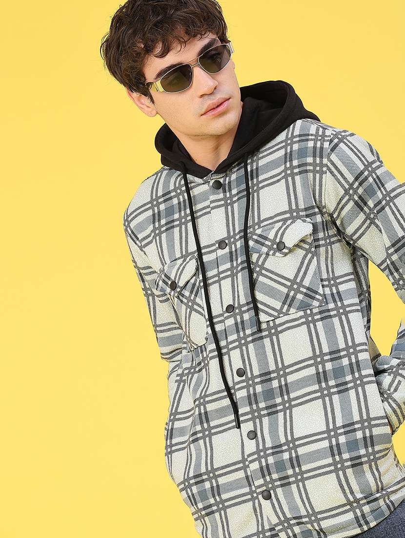 men checkered long sleeve regular fit shacket
