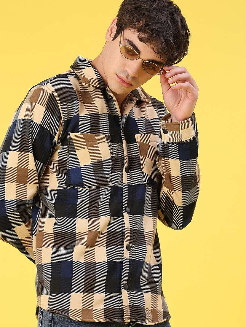 men checkered long sleeve regular fit shacket - 22231754 -  Zoom Image - 0